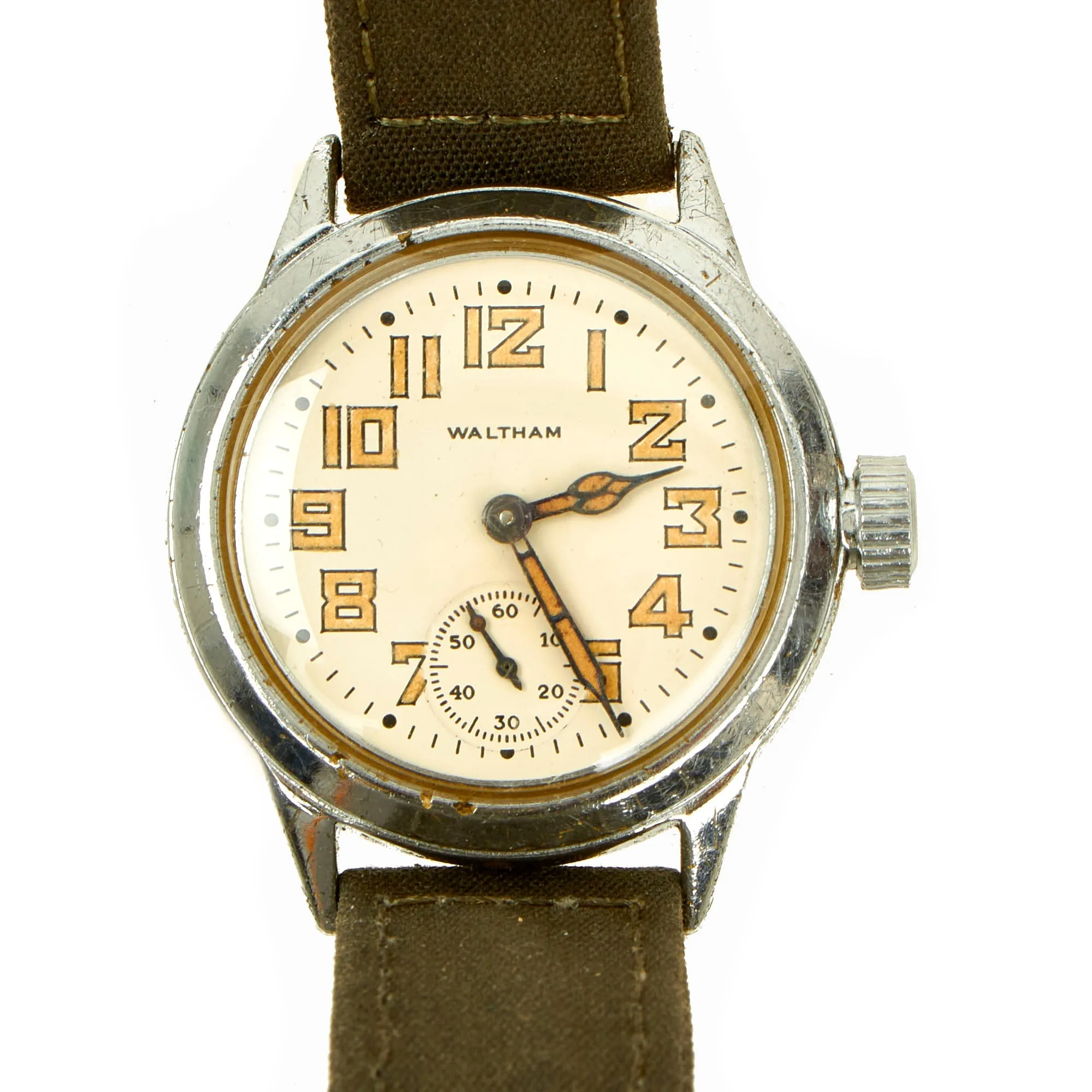 Original U.S. WWII Fully Functional US Army Ordnance Department 17-Jewel Wrist Watch by Waltham - Laundry Number Marked