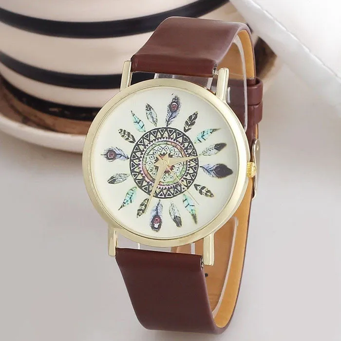 Original Women Genuine Leather Vintage Women Watches,Bracelet Wristwatches, Feather Dial watches