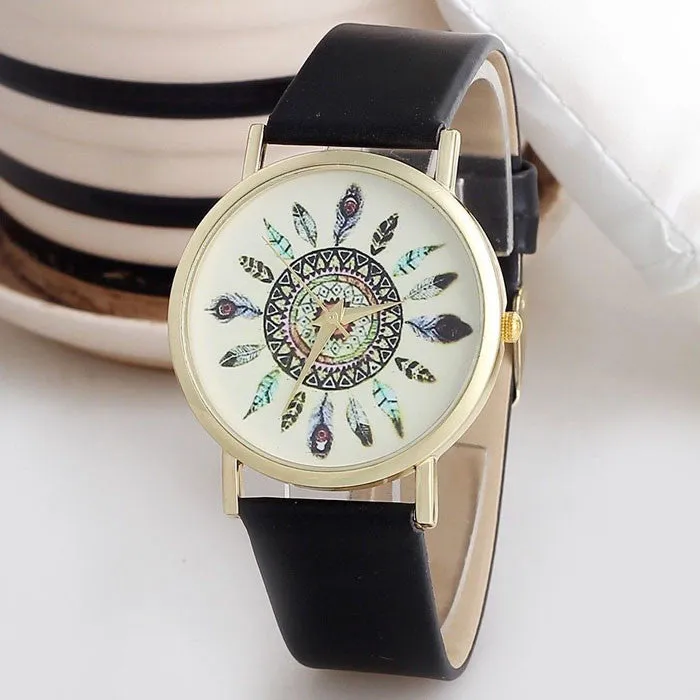 Original Women Genuine Leather Vintage Women Watches,Bracelet Wristwatches, Feather Dial watches