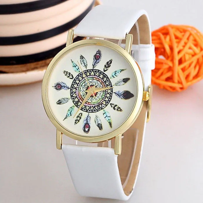 Original Women Genuine Leather Vintage Women Watches,Bracelet Wristwatches, Feather Dial watches