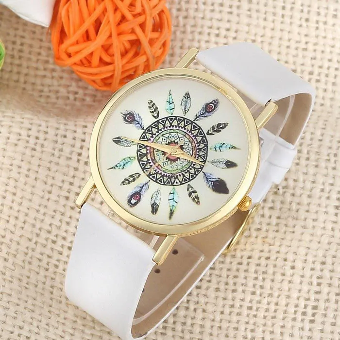 Original Women Genuine Leather Vintage Women Watches,Bracelet Wristwatches, Feather Dial watches