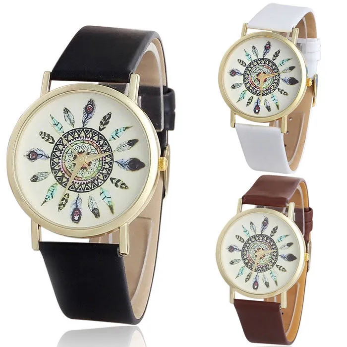 Original Women Genuine Leather Vintage Women Watches,Bracelet Wristwatches, Feather Dial watches