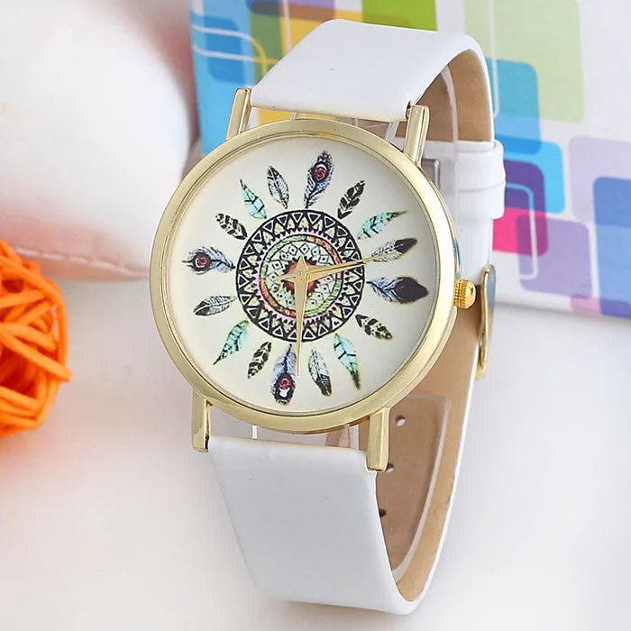 Original Women Genuine Leather Vintage Women Watches,Bracelet Wristwatches, Feather Dial watches