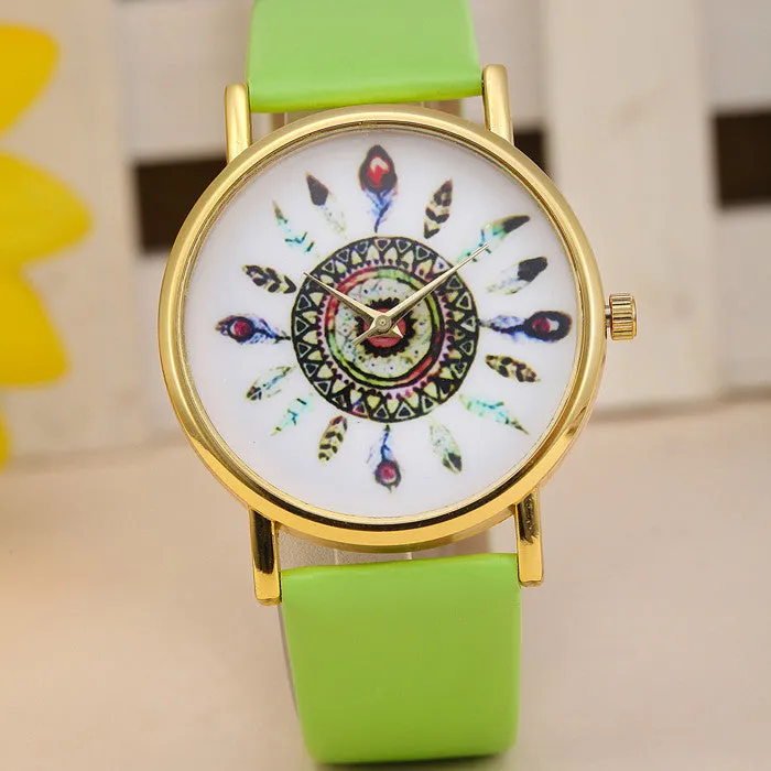 Original Women Genuine Leather Vintage Women Watches,Bracelet Wristwatches, Feather Dial watches