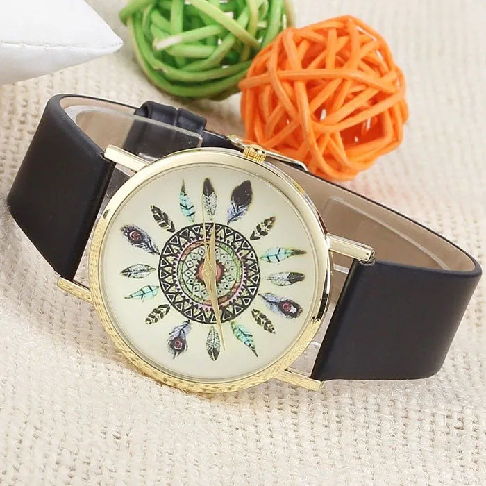 Original Women Genuine Leather Vintage Women Watches,Bracelet Wristwatches, Feather Dial watches