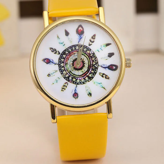 Original Women Genuine Leather Vintage Women Watches,Bracelet Wristwatches, Feather Dial watches