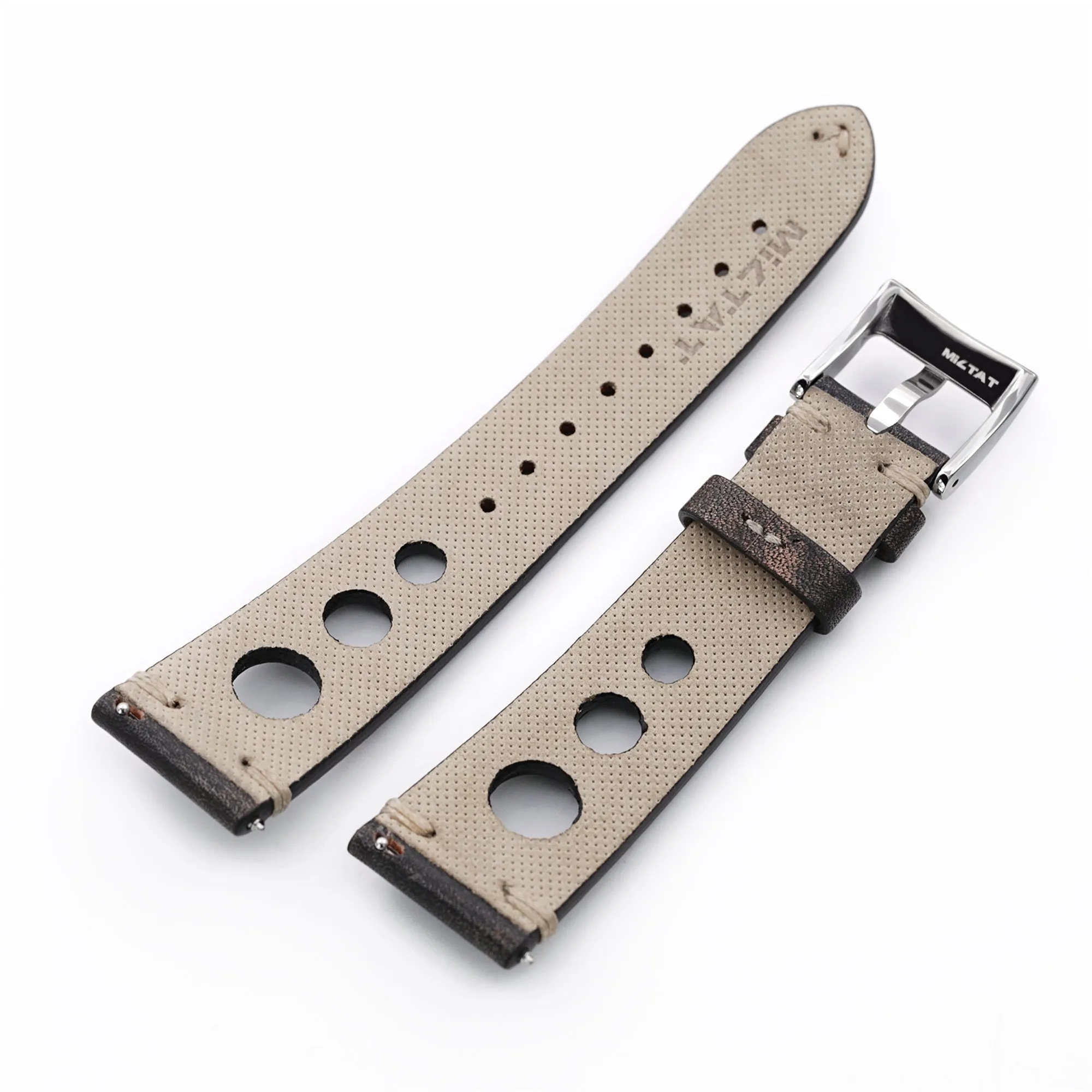 Q.R. Blackish Brown Leather Italian Handmade Racer strap, Beige St.