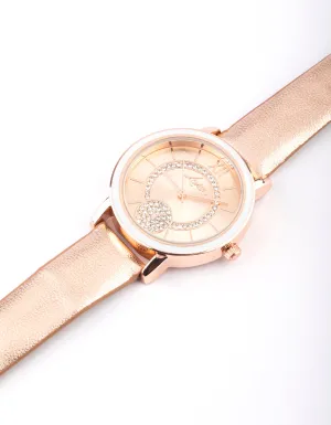 Rose Gold Faux Leather Glitter Face Watch