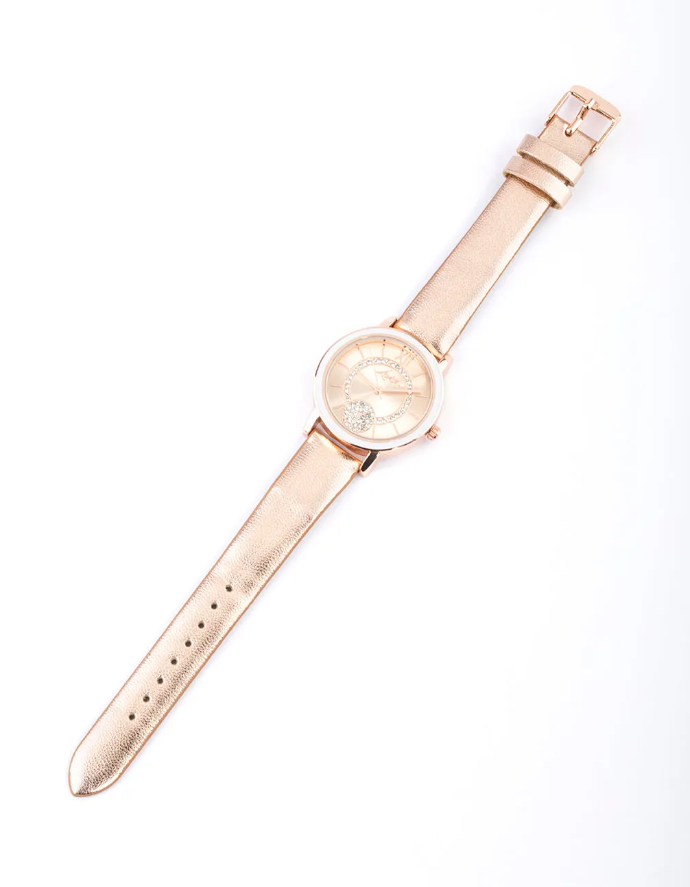 Rose Gold Faux Leather Glitter Face Watch