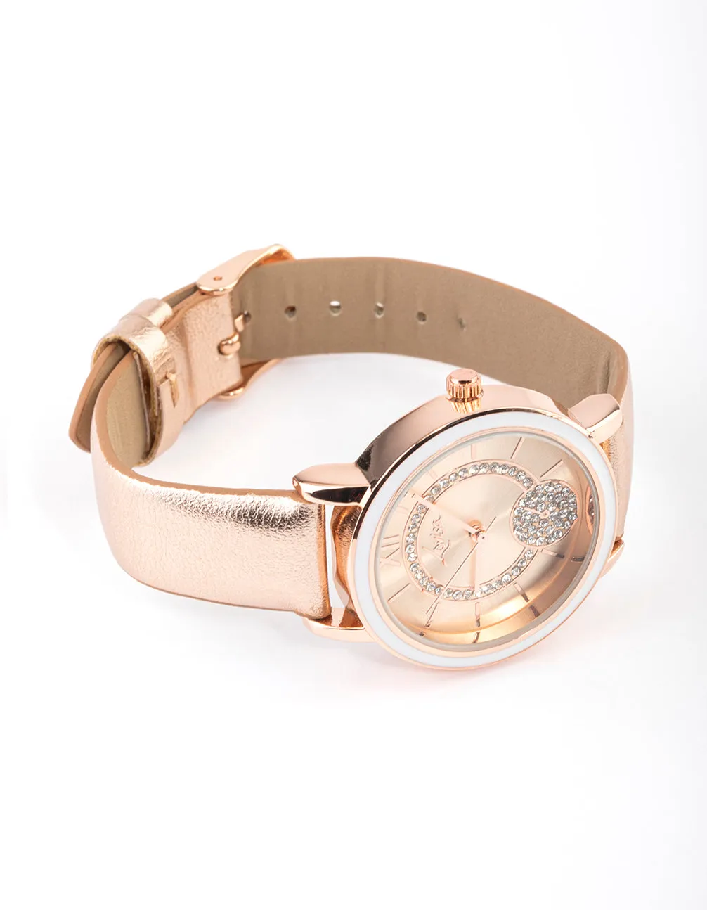 Rose Gold Faux Leather Glitter Face Watch