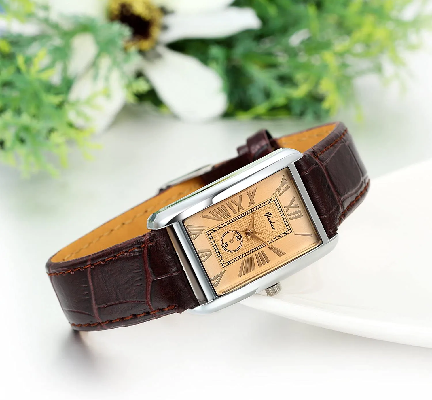 Set of Men's & Women's Square Wristwatch Leather Band