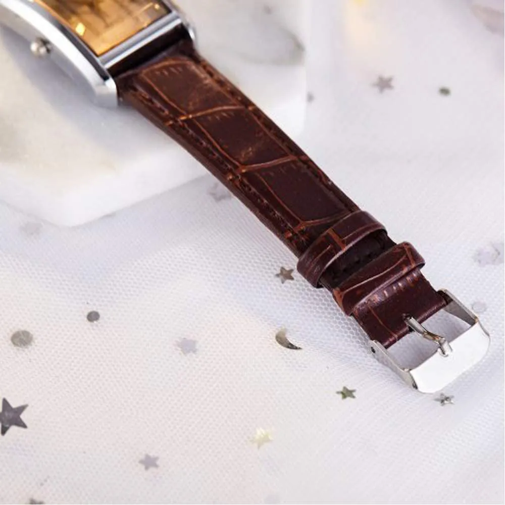 Set of Men's & Women's Square Wristwatch Leather Band