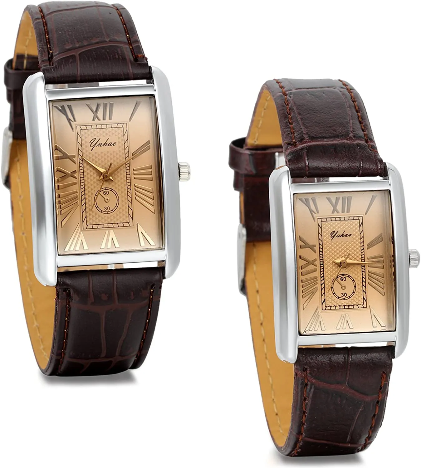 Set of Men's & Women's Square Wristwatch Leather Band