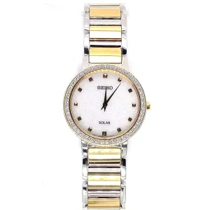 Stainless Steel Two-Tone Solar Watch w/ Swarovski Crystals and White Glitter Face