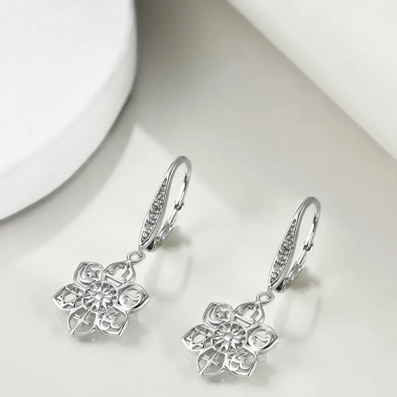 Sterling Silver Buddha Lotus Flower Drop Dangling Earrings Cross Yoga Spiritual Jewelry Gifts