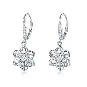 Sterling Silver Buddha Lotus Flower Drop Dangling Earrings Cross Yoga Spiritual Jewelry Gifts