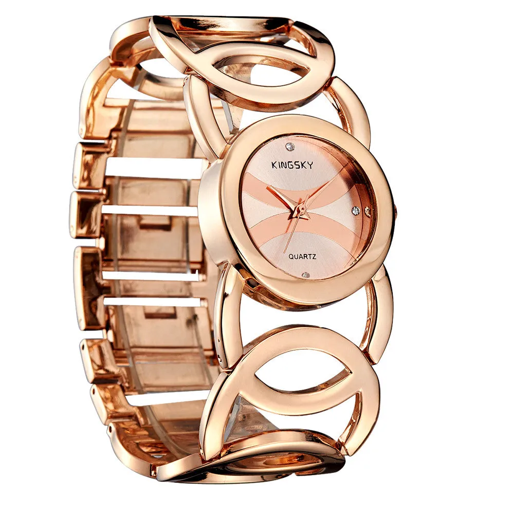 Women Quartz Fashion Watch Analog Display Rose Gold Watch Band Round Dial Gift For Lady Women Dress Watches Relogios Femininos