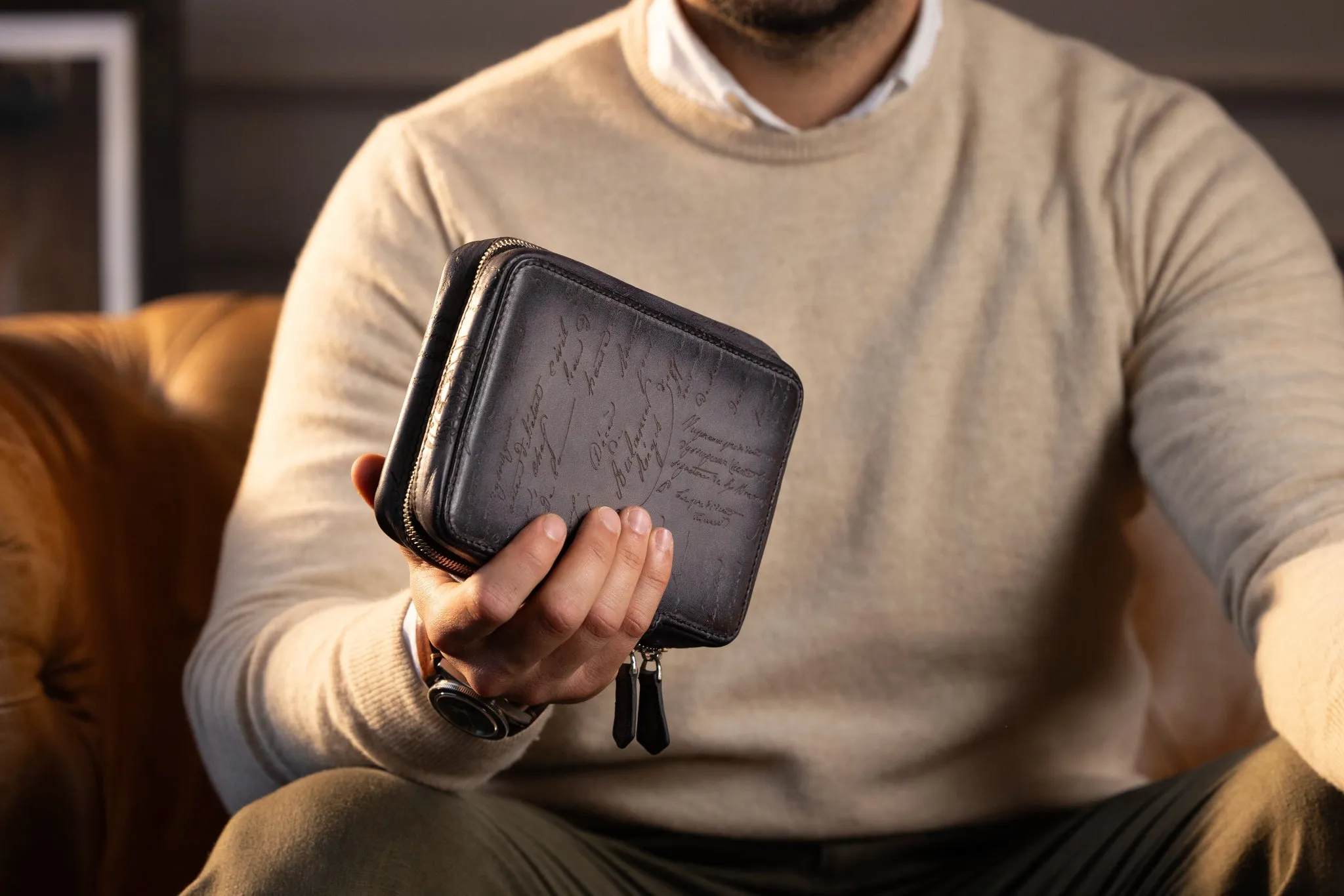 Zipper Watch Case - Parchment Patina Grey