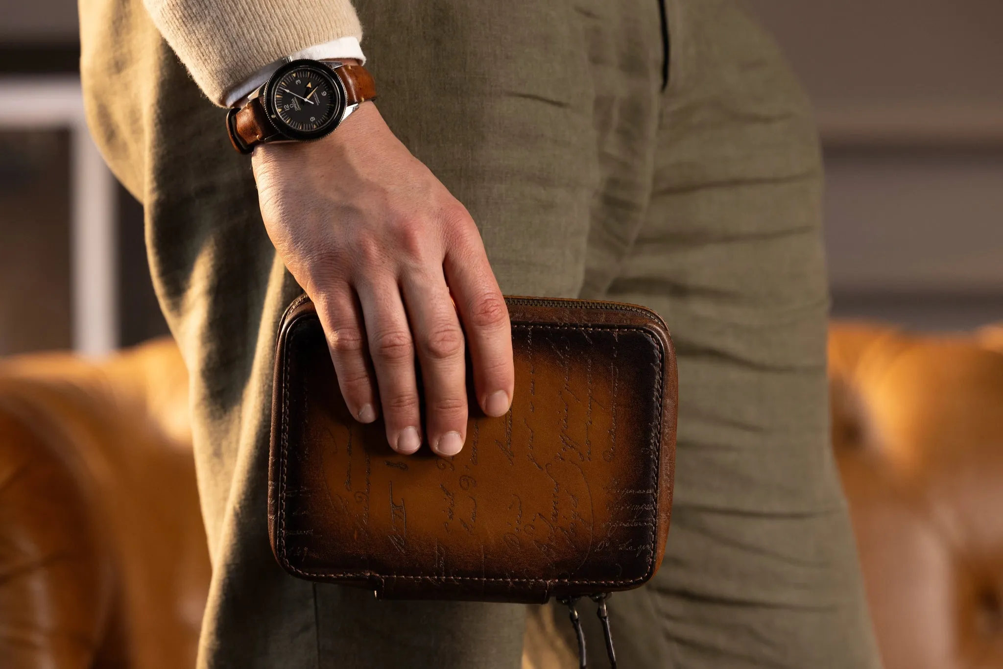 Zipper Watch Case - Parchment Patina Light Tan